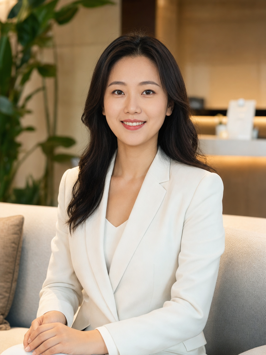 接待区坐姿 白西装